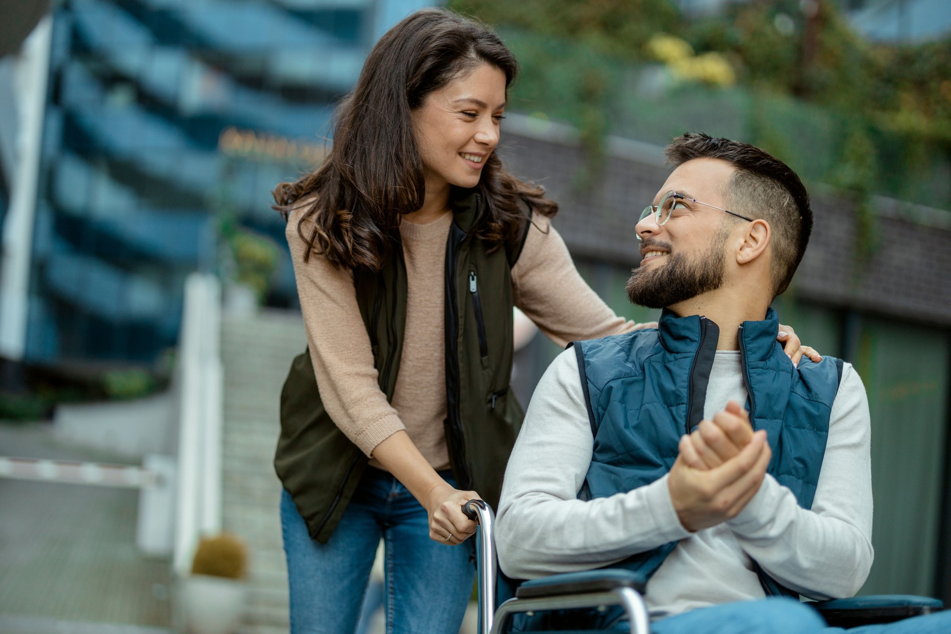 Disabled Couple Talking Outdoors